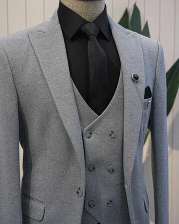 BYS Beystil Sivri Yaka Gri Takım Elbise Elanor- Slim Fit