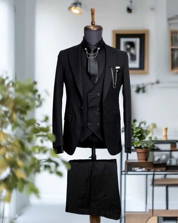 BYS Beystil Sivri Yaka Siyah Takım Elbise Nikol04- Slim Fit