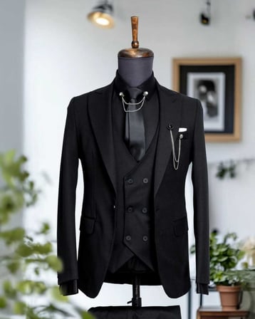 BYS Beystil Sivri Yaka Siyah Takım Elbise Nikol04- Slim Fit