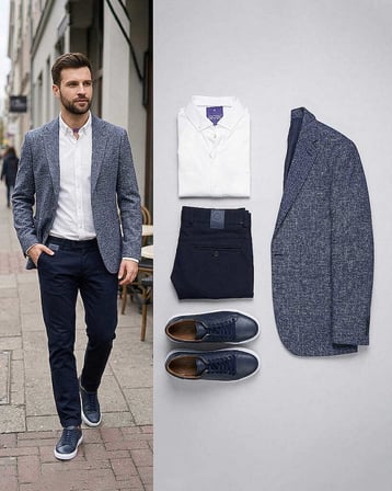 Beystil Erkek Lacivert Slim Fit Düz Keten Pantolon
