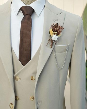 BYS Beystil Sivri Yaka Krem Takım Elbise Petek04 -Slim Fit