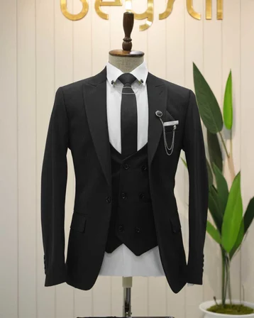 BYS Beystil Sivri Yaka Siyah Takım Elbise Petek04 - Slim Fit