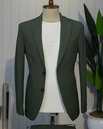 Beystil Sivri Yaka Haki Spor Casual Jogger Takım Gofre - Slim Fit