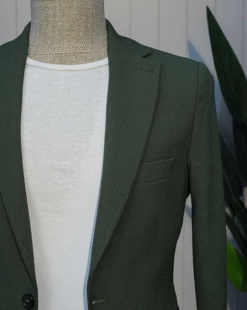 Beystil Sivri Yaka Haki Spor Casual Jogger Takım Gofre - Slim Fit
