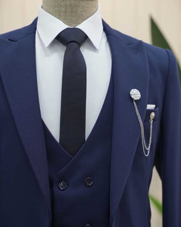 BYS Beystil Sivri Yaka Lacivert Takım Elbise Petek04 - Slim Fit