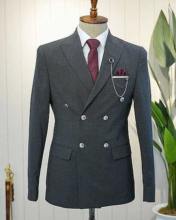 Beystil Sivri Yaka Gri Kruvaze Takım Elbise Nikol - Slim Fit