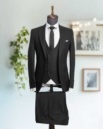 BYS Beystil Sivri Yaka Siyah Takım Elbise Bezayak - Slim Fit