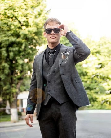 BYS Beystil Sivri Yaka Gri Takım Elbise Bezayak - Slim Fit