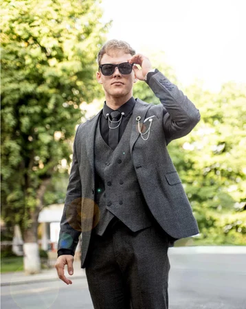 BYS Beystil Sivri Yaka Gri Takım Elbise Bezayak - Slim Fit