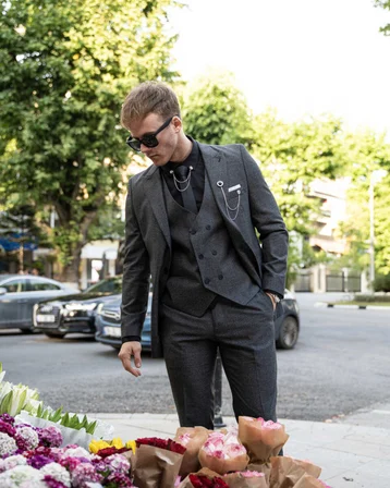 BYS Beystil Sivri Yaka Gri Takım Elbise Bezayak - Slim Fit