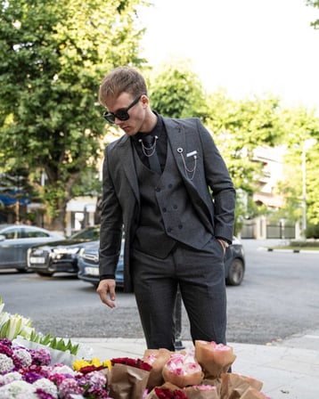 BYS Beystil Sivri Yaka Gri Takım Elbise Bezayak - Slim Fit