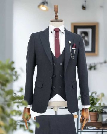 BYS Beystil Sivri Yaka Lacivert Takım Elbise Bezayak- Slim Fit