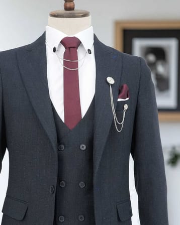 BYS Beystil Sivri Yaka Lacivert Takım Elbise Bezayak- Slim Fit