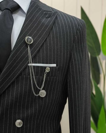 Beystil Sivri Yaka Siyah Çizgili Kruvaze Takım Elbise Bezayak036- Slim Fit