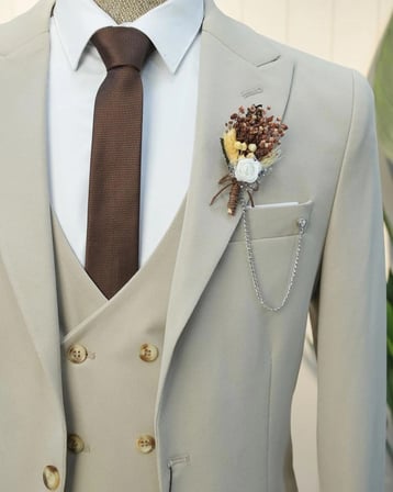 BYS Beystil Sivri Yaka Krem Takım Elbise Petek04 -Slim Fit
