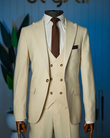 Beystil Sivri Yaka  Ekru Takım Elbise Nikol - Slim Fit