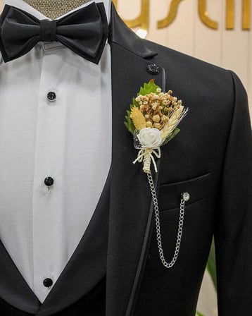 Beystil Mono Yaka Siyah Damatlık & Smokin Takım Y37 - Slim Fit