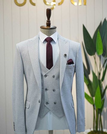Beystil Sivri Yaka Açıkgri Takım Elbise Elanor - Slim Fit