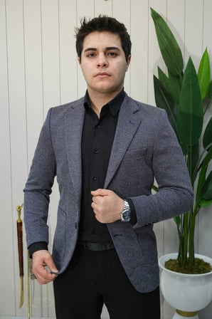 Beystil Sivri Yaka Kırçıllı Lacivert Blazer Ceket Britanya - Slim Fit