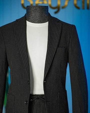 Beystil Siyah Spor Casual  Çizgili Takım Elbise Parodi -Slim Fit