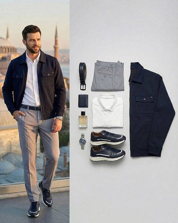 Beystil Erkek Lacivert Slim Fit Gömlek Yaka Fermuarlı Hırka 2442
