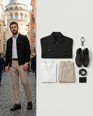 Beystil Erkek Siyah Slim Fit Gömlek Yaka Fermuarlı Hırka 2442