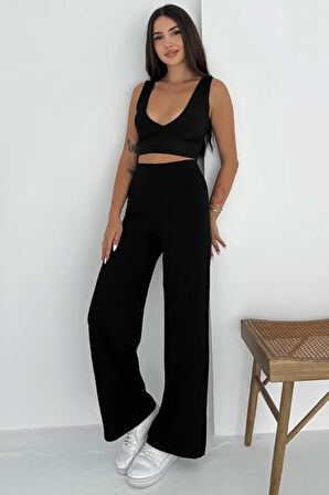 Viva Yüksek Bel Scuba Kumaş Düz Paça Siyah Pantolon – Günlük Konfor ve Şıklık