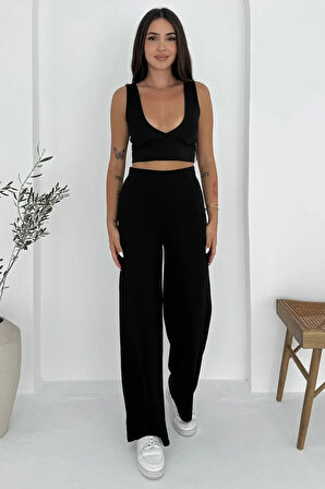 Viva Yüksek Bel Scuba Kumaş Düz Paça Siyah Pantolon – Günlük Konfor ve Şıklık