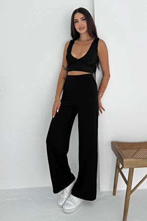 Viva Yüksek Bel Scuba Kumaş Düz Paça Siyah Pantolon – Günlük Konfor ve Şıklık