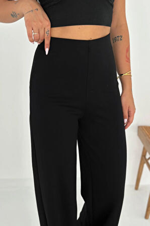 Viva Yüksek Bel Scuba Kumaş Düz Paça Siyah Pantolon – Günlük Konfor ve Şıklık