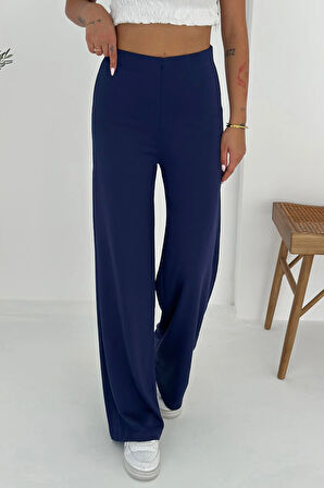 Viva Yüksek Bel Scuba Kumaş Düz Paça Lacivert Pantolon – Günlük Konfor ve Şıklık