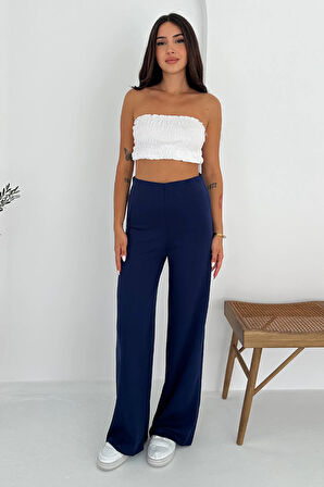 Viva Yüksek Bel Scuba Kumaş Düz Paça Lacivert Pantolon – Günlük Konfor ve Şıklık