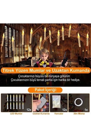 12'li Uzaktan Kumandalı Alevsiz Konik Titreşimli LED Mum Seti