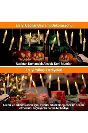 12'li Uzaktan Kumandalı Alevsiz Konik Titreşimli LED Mum Seti