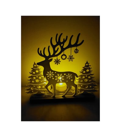 3d Noel Ağacı Ve Ren Geyiği Mumluk Yılbaşı Dekoru El Yapımı 3d Baskı Tasarım Beyaz