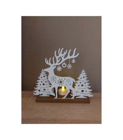 3d Noel Ağacı Ve Ren Geyiği Mumluk Yılbaşı Dekoru El Yapımı 3d Baskı Tasarım Beyaz