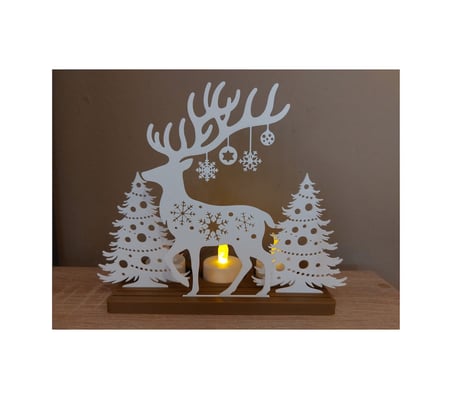 3d Noel Ağacı Ve Ren Geyiği Mumluk Yılbaşı Dekoru El Yapımı 3d Baskı Tasarım Beyaz