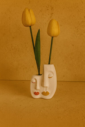 Beton Dekoratif Yüz Figürlü Vazo