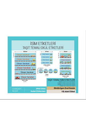 Okul için Kalem Defter Etiketi, Taşıt Konsept Etiketi - 116 Adet Opak Sticker