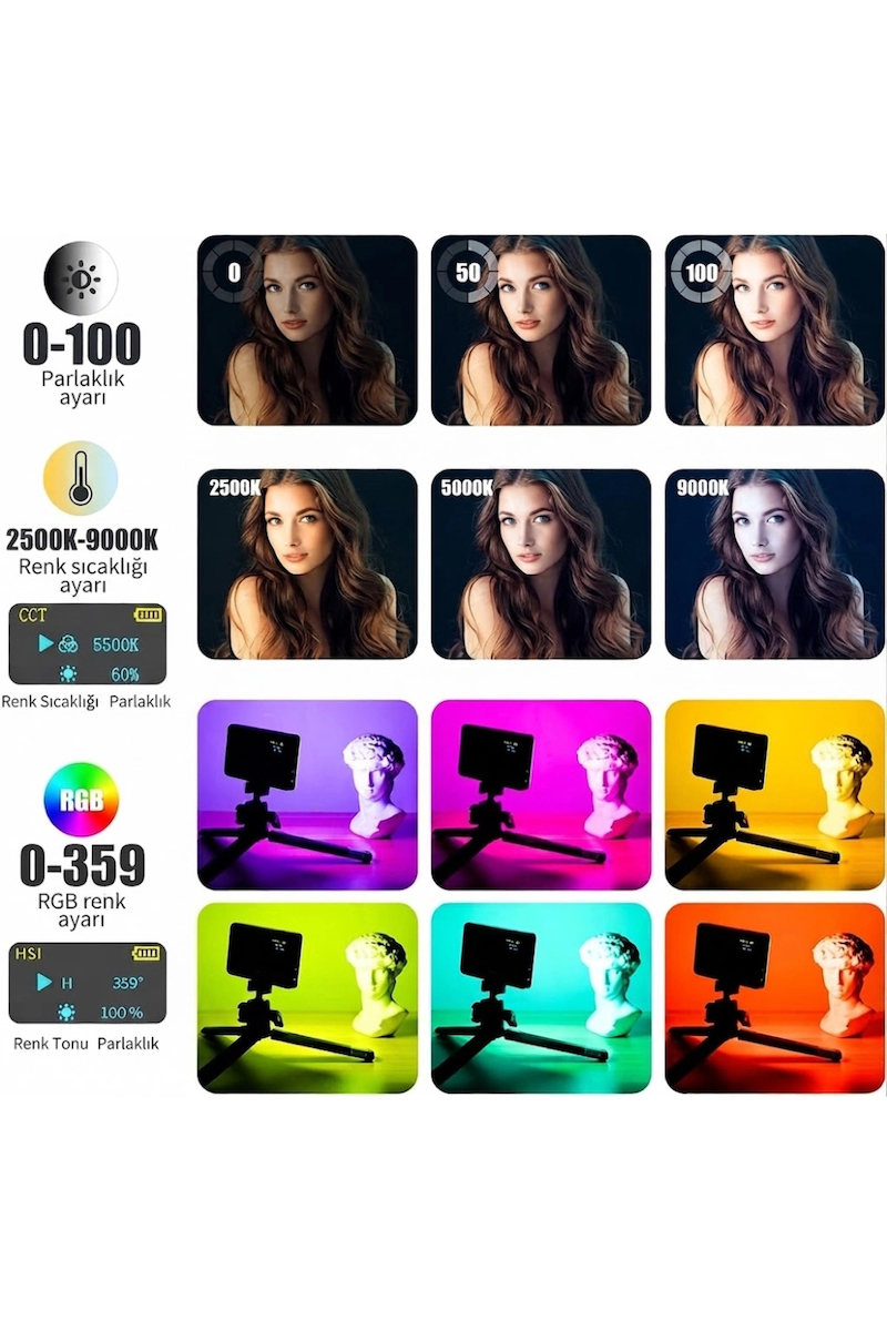 HyMark RGB-CL120 LED Video Fotoğraf Dolgu Işığı 9000K LCD Ekran 20 Efekt DSLR Vlog Canlı Yayın Işığı