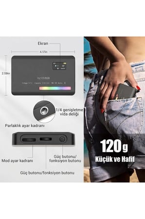 HyMark RGB-CL120 LED Video Fotoğraf Dolgu Işığı 9000K LCD Ekran 20 Efekt DSLR Vlog Canlı Yayın Işığı
