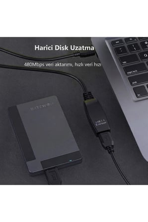 15 Metre USB 2.0 Sinyal Güçlendirici Çipli Profesyonel Uzatma Kablosu