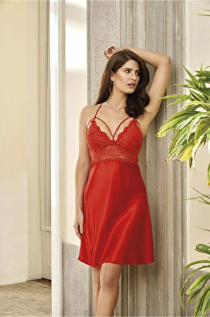 Siyah Lip Askılı Normal Ve Büyük Beden Saten Gecelik 5428