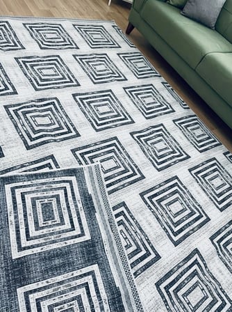 Bıyıklı Piyade Modern Geometrik Desen Yıkanabilir Kaymaz Halı Örtüsü Savan 200x300 cm Salon Mutfak