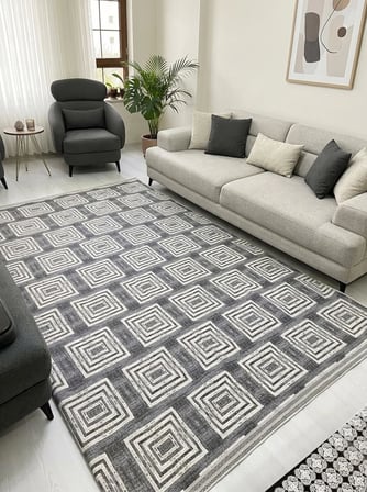 Bıyıklı Piyade Modern Geometrik Desen Yıkanabilir Kaymaz Halı Örtüsü Savan 200x300 cm Salon Mutfak