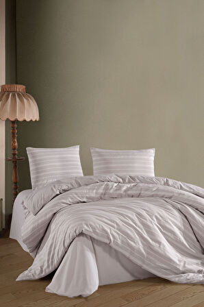Varol Stripe Saten King Size (Battal Boy) Çarşafı Lastikli Nevresim Takım