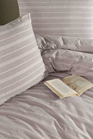 Varol Stripe Saten King Size (Battal Boy) Çarşafı Lastikli Nevresim Takım