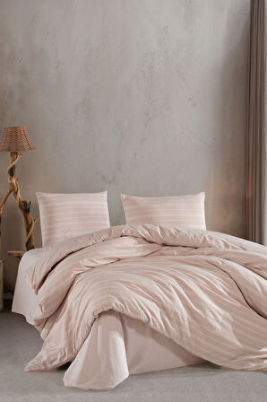 Varol Stripe Saten (KİNG SİZE) Nevresim Takım - KREM