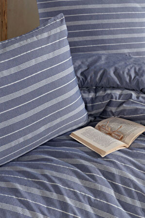 Varol Stripe Saten (KİNG SİZE) Nevresim Takım - LACİVERT