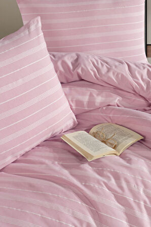 Varol Stripe Saten (KİNG SİZE) Nevresim Takım - PUDRA